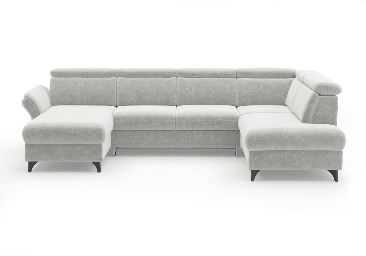 WOHNLANDSCHAFT GLENDALE E Hellgrau Flachgewebe  - Hellgrau/Schwarz, KONVENTIONELL, Textil/Metall (166/321/193cm) - Sit & More