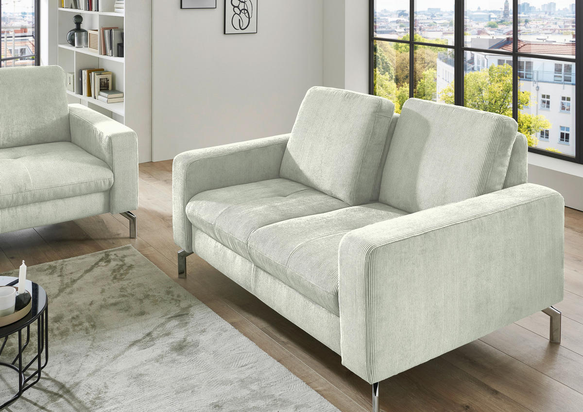 2-SITZER-SOFA  in Feincord Creme  - Chromfarben/Creme, Design, Textil/Metall (142/87/105cm) - Beldomo Style