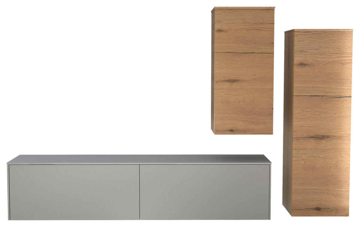 WOHNWAND 3-teilig  in Eichefarben, Hellgrau, Hellbraun  234/174/37 cm  - Hellbraun/Eichefarben, Design, Holzwerkstoff (234/174/37cm) - Celina Home