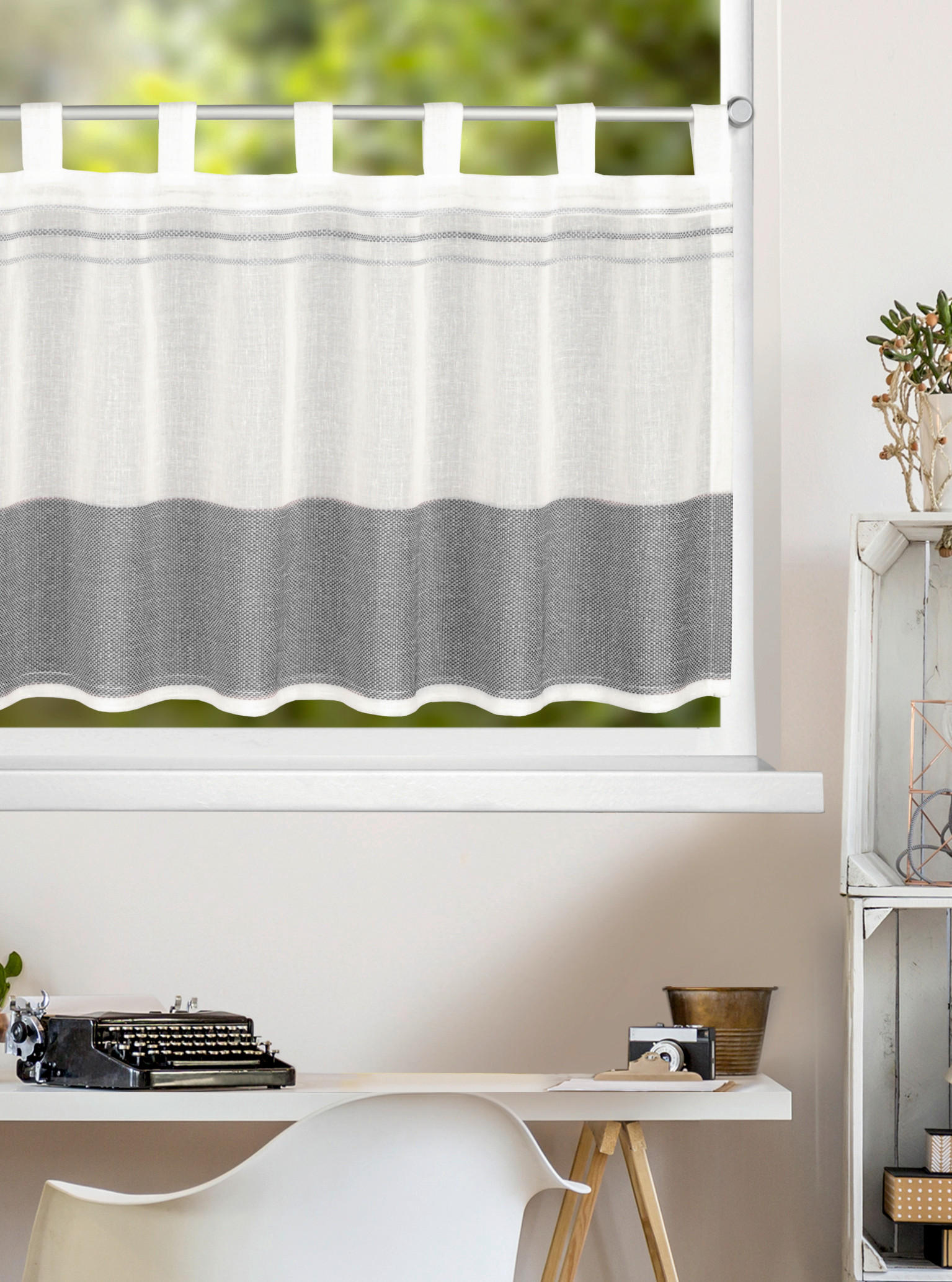 KURZGARDINE  140/45 cm  - Anthrazit/Weiß, Basics, Textil (140/45cm)