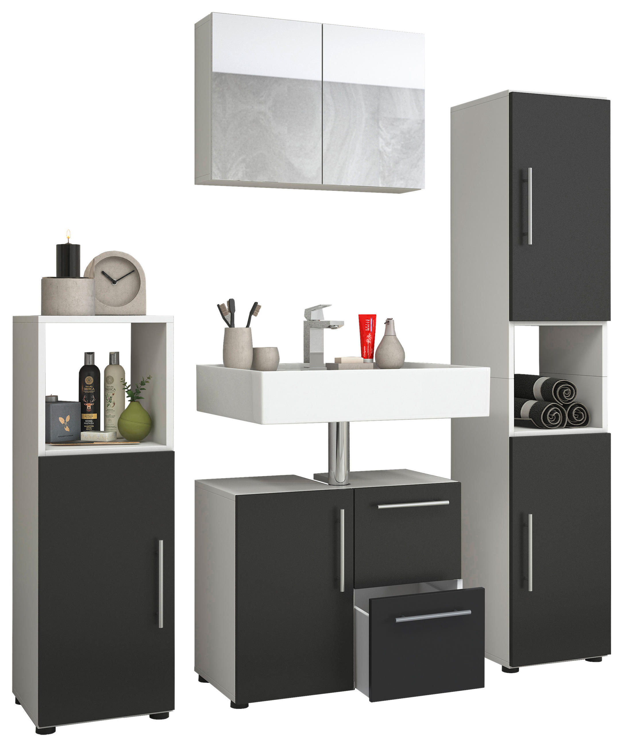 BADEZIMMER Schwarz, Weiß - Schwarz/Weiß, KONVENTIONELL (123cm) - MID.YOU