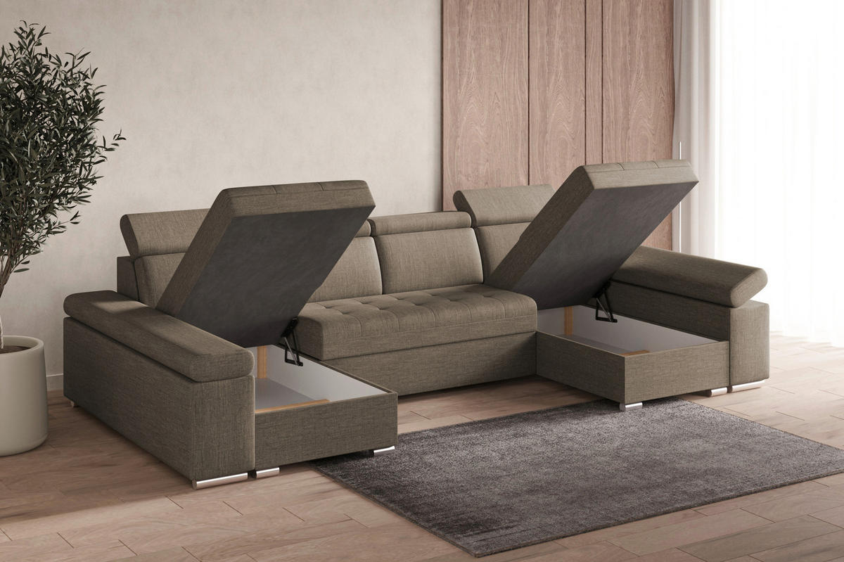 WOHNLANDSCHAFT TORONTO U Braun Webstoff  - Silberfarben/Braun, Design, Textil (168/330/168cm) - MID.YOU