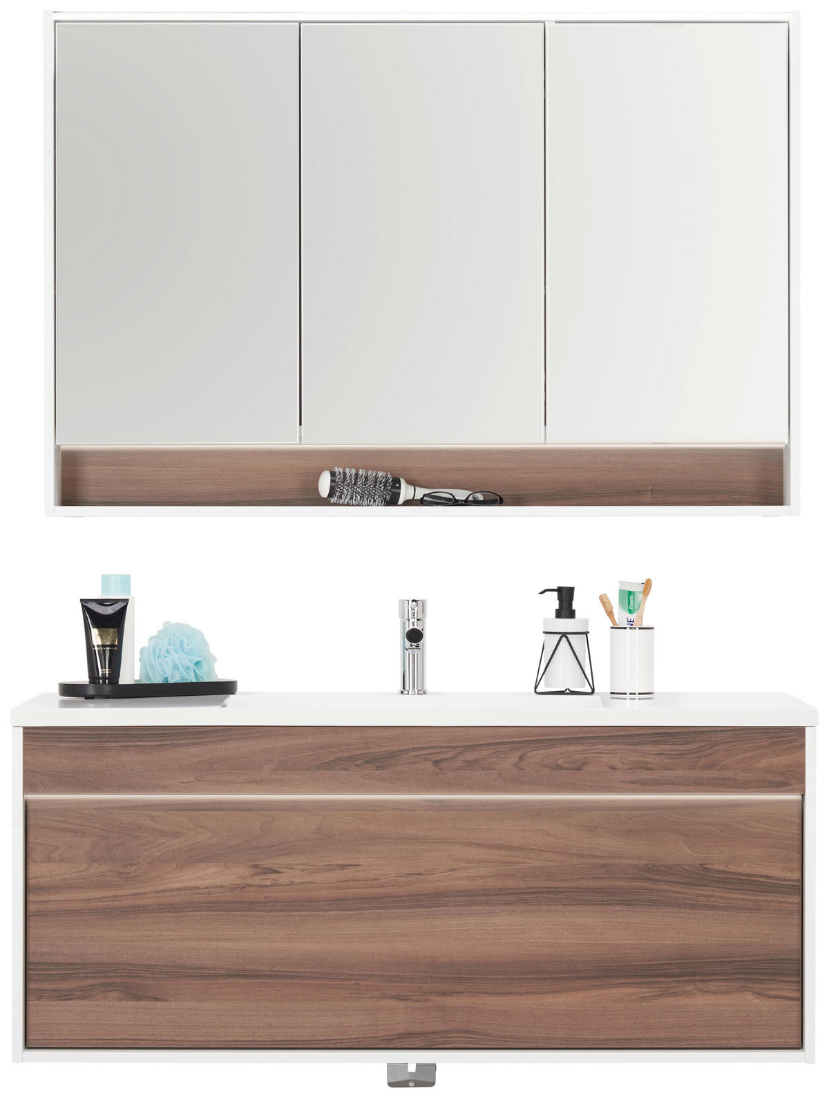 BADEZIMMER  in 120 cm  - Nussbaumfarben/Weiß, KONVENTIONELL, Glas/Holzwerkstoff (120cm) - Voleo