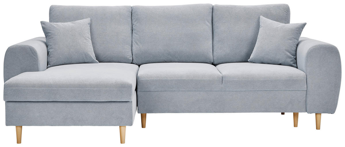 ECKSOFA Hellgrau Webstoff  - Hellgrau/Naturfarben, KONVENTIONELL, Holz/Textil (145/250cm) - Carryhome