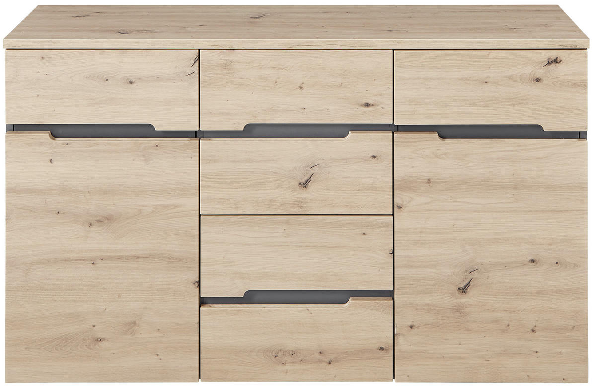 KOMODA, grafitová, dub artisan, 135/82/38 cm - čierna/grafitová, Modern, kompozitné drevo/plast (135/82/38cm) - MID.YOU