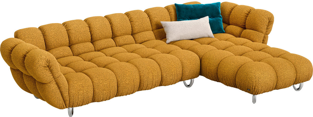 ECKSOFA in Jacquard, Bouclé Currygelb  340/218 cm  - Currygelb/Alufarben, Trend, Textil/Metall (340/218cm) - Bretz