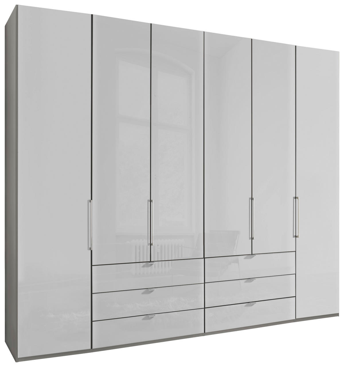 DREHTÜRENSCHRANK 250/216/58 cm 6-türig Grau, Weiß  - Chromfarben/Weiß, KONVENTIONELL, Glas/Holzwerkstoff (250/216/58cm) - Dieter Knoll