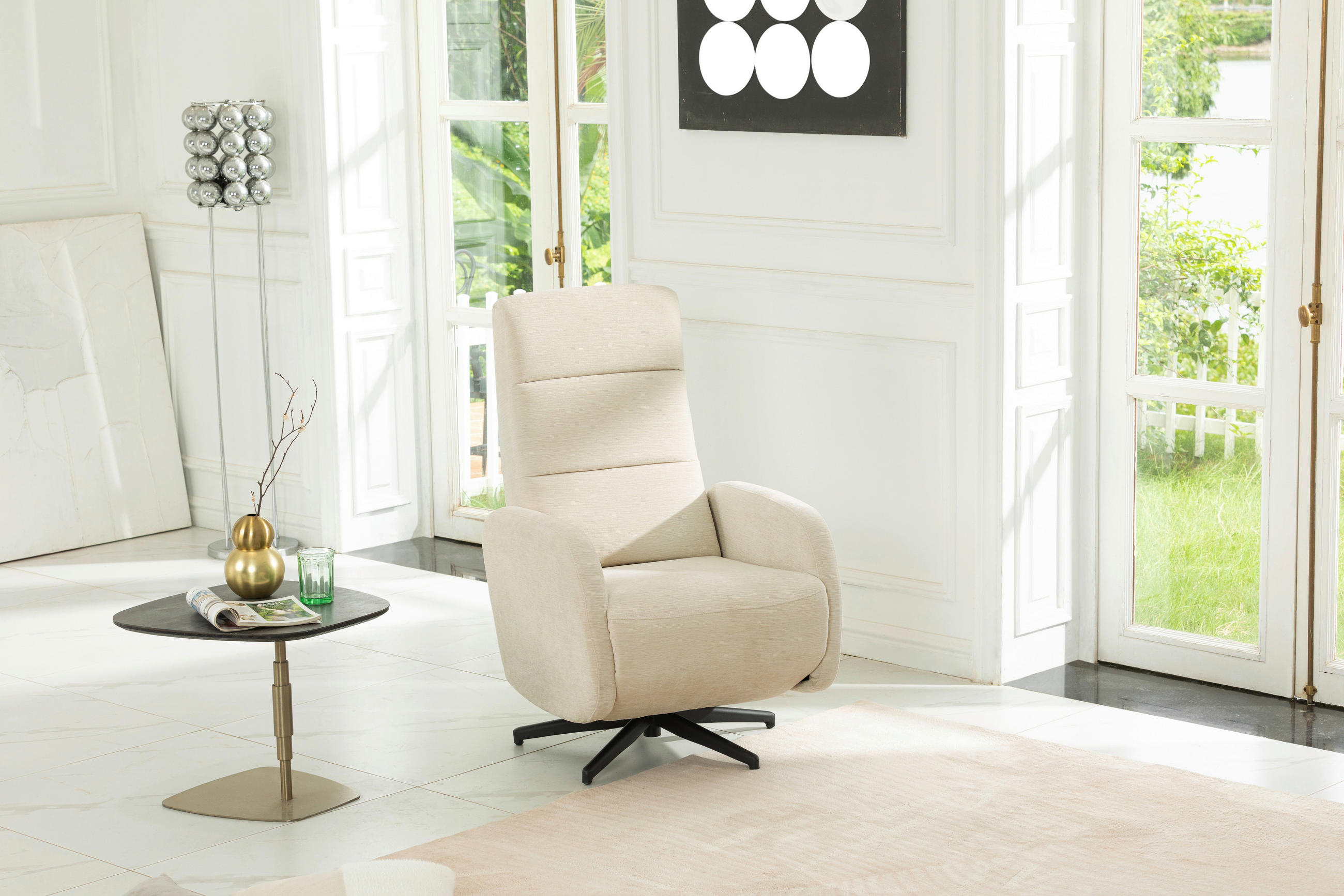 RELAXSESSEL Webstoff, Struktur    - Beige/Schwarz, MODERN, Textil/Metall (67/108/72/88/160cm) - MID.YOU