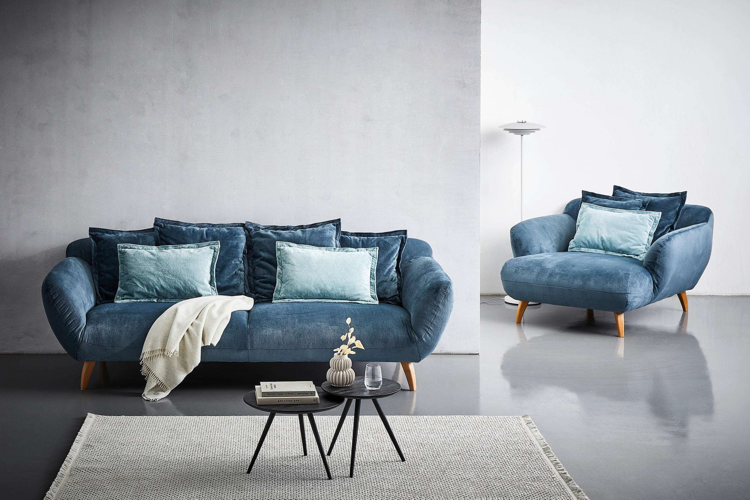 XXL-SESSEL Plüsch Petrol    - Buchefarben/Petrol, Design, Holz/Textil (120/85/150cm) - Carryhome
