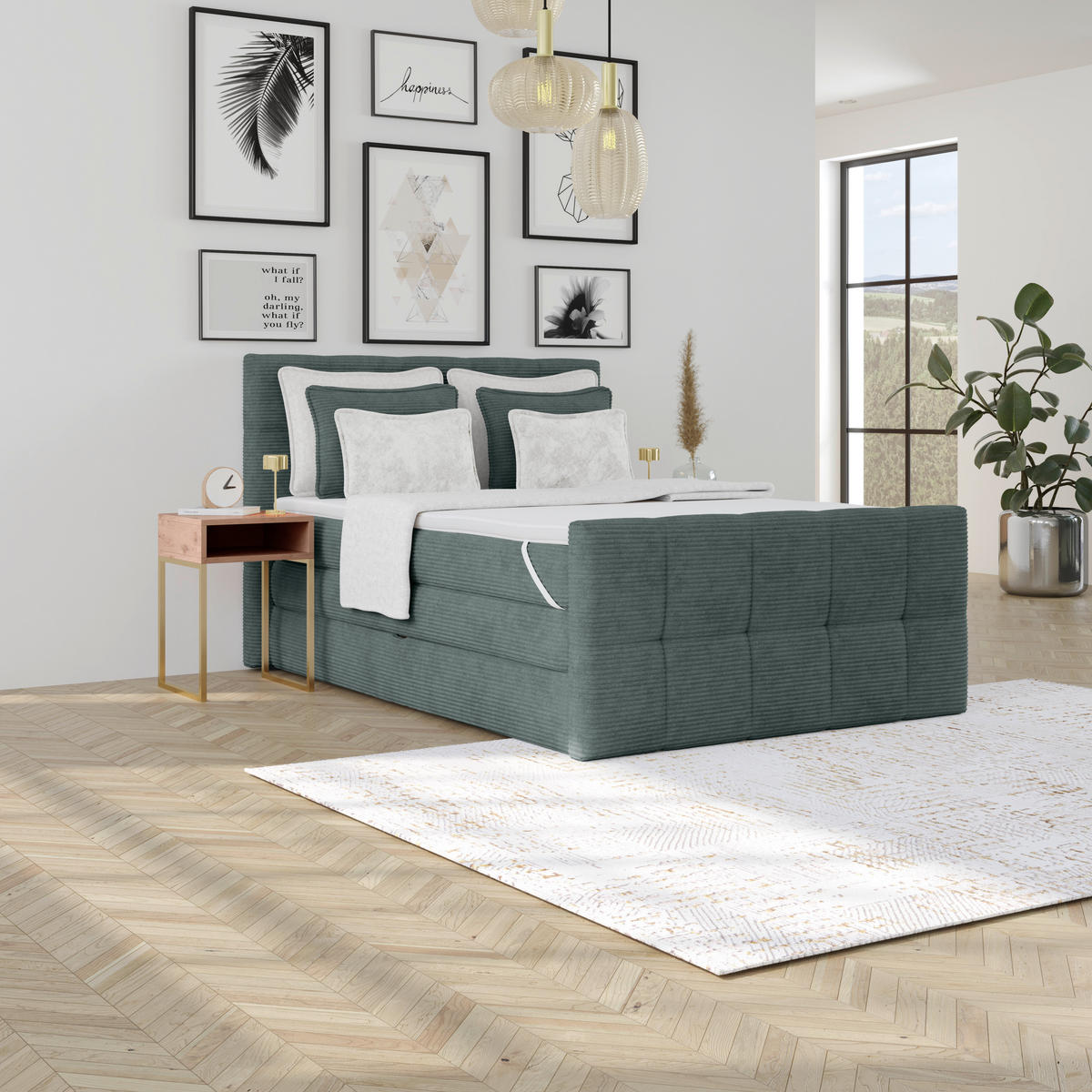 BOXSPRINGBETT 140/200 cm,  in Blaugrau, gepolstertes Kopfteil, Bettkasten, Topper, Matratzen, H3 + H3 = fest  - Silberfarben/Blaugrau, KONVENTIONELL, Holz/Holzwerkstoff (140/200cm)