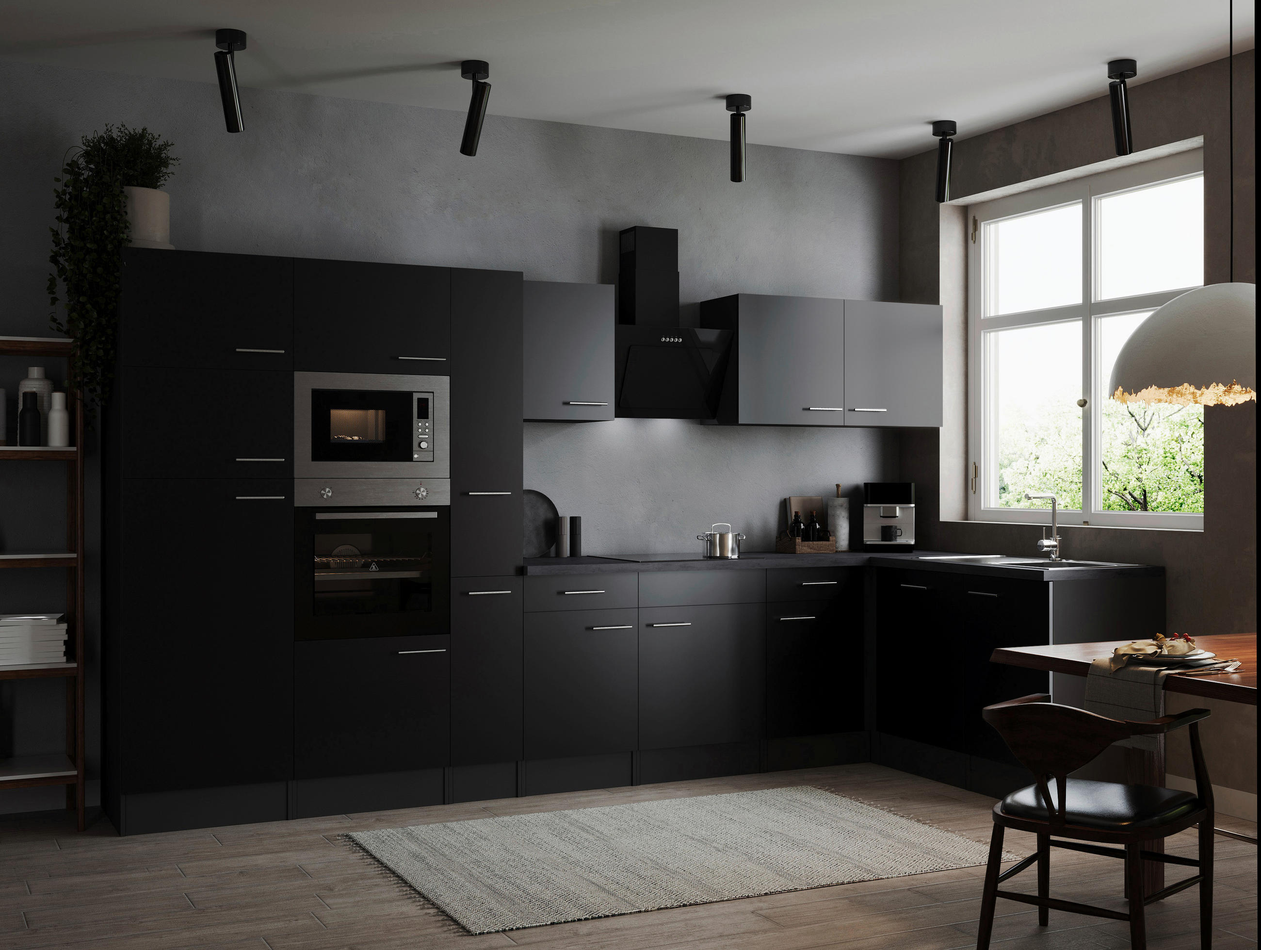 ECKKÜCHE 370/172 cm  in Grau, Schwarz  - Silberfarben/Schwarz, Design, Holzwerkstoff/Metall (370/172cm) - Respekta