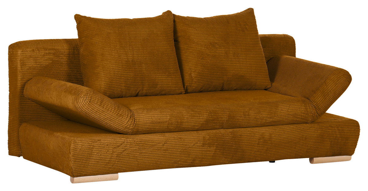 SCHLAFSOFA  mit Rücken echt, Liegefunktion Cord Currygelb  - Currygelb/Naturfarben, KONVENTIONELL, Holz/Textil (200/75/92cm) - home24