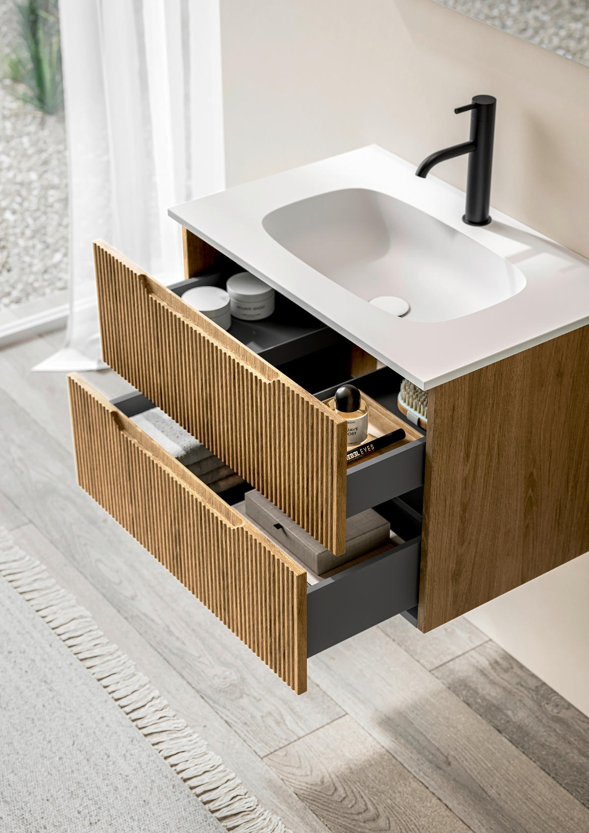 BADEZIMMER 3-teilig 60 cm  - Weiss/Eichefarben, Konventionell, Holzwerkstoff/Stein (60cm) - Belluti