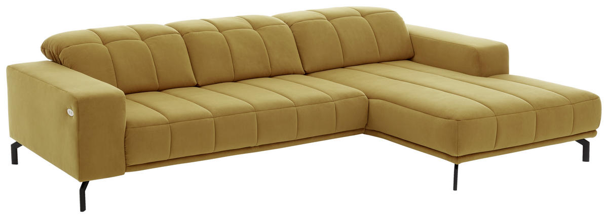 ECKSOFA in Velours Currygelb  293/195 cm  - Currygelb/Schwarz, Design, Textil/Metall (293/195cm) - Beldomo Style