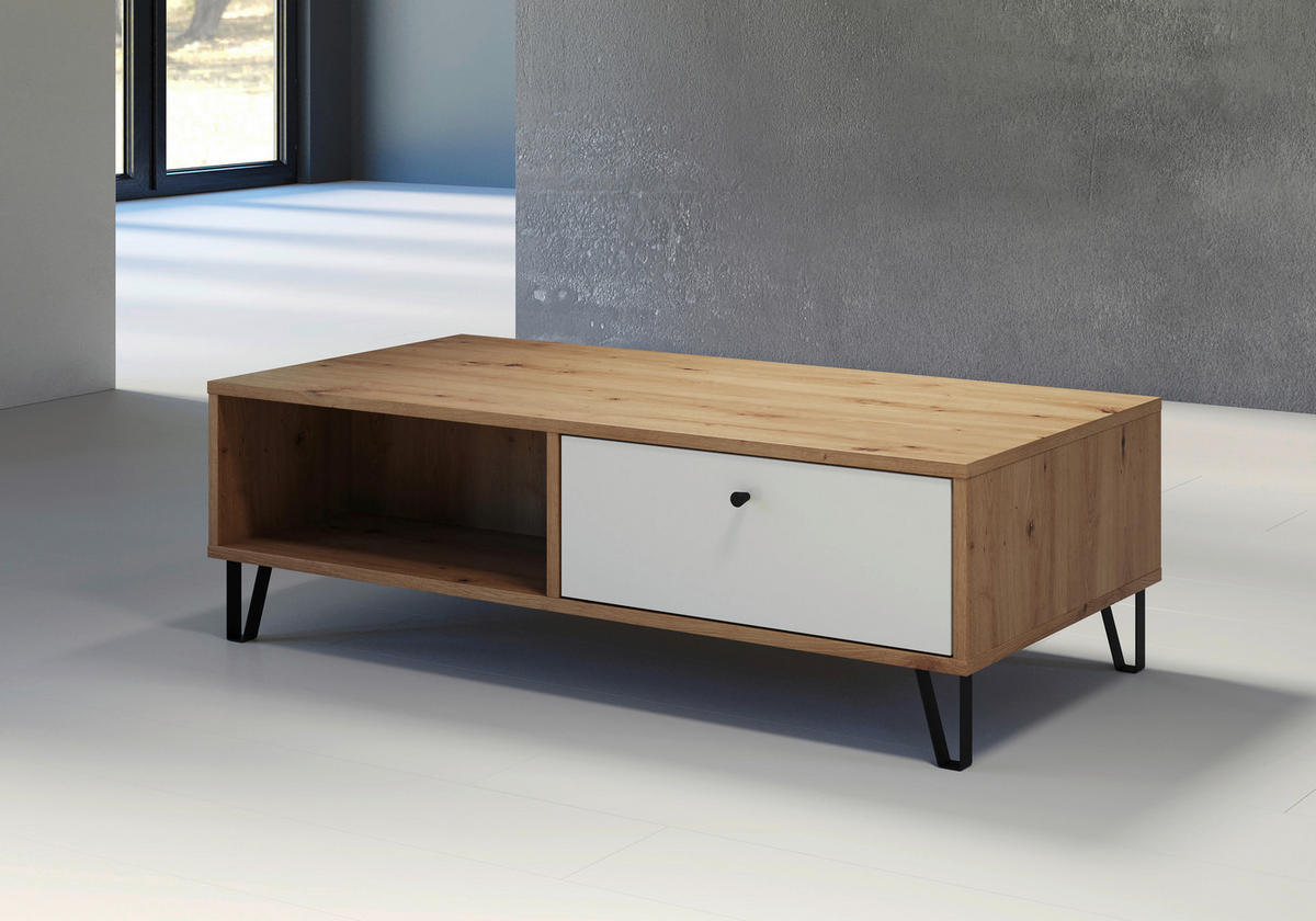 COUCHTISCH 110/60/37 cm TOUCH rechteckig Eiche Artisan, Weiß  - Schwarz/Weiß, Design, Holzwerkstoff/Kunststoff (110/60/37cm) - MID.YOU