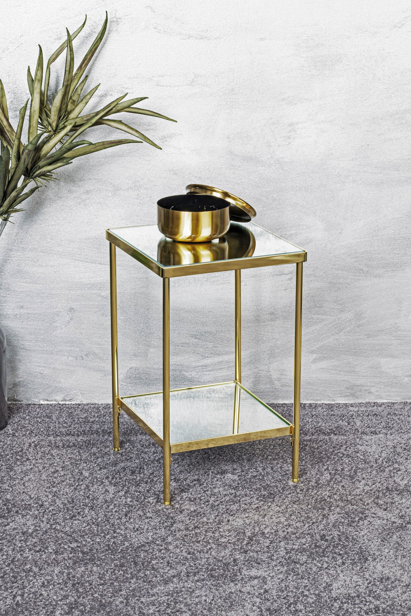 BEISTELLTISCH 29/29/46 cm Messingfarben quadratisch  - Messingfarben, Trend, Glas/Metall (29/29/46cm)