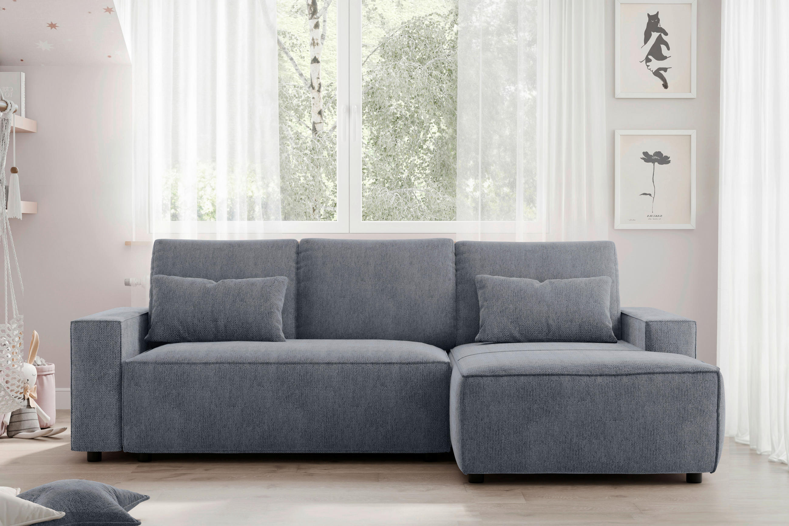 ECKSCHLAFSOFA  mit seitenverkehrt erhältlich, Rücken echt Chenille Anthrazit  - Anthrazit/Schwarz, MODERN, Kunststoff/Textil (247/154cm) - Livetastic
