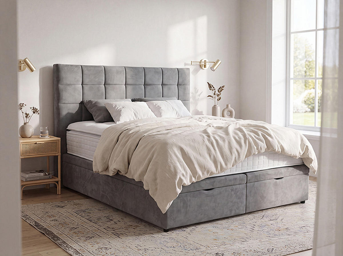 BOXSPRING KREVET 160/200 cm     siva  - siva/crna, Moderno, drvni materijal/drvo (160/200cm) - Novel