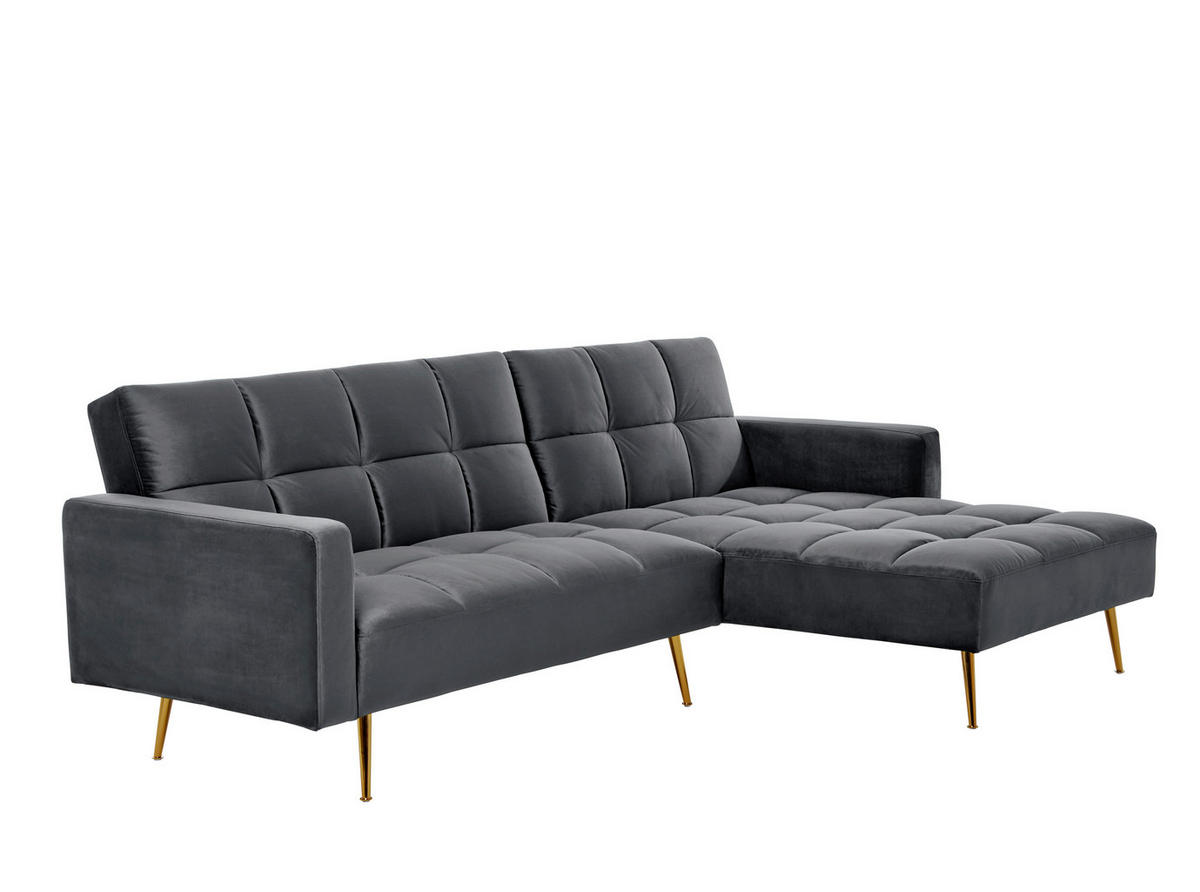 ECKSCHLAFSOFA CHILLAX POSH CORNER EU Grau, Platinfarben Samt  - Platinfarben/Goldfarben, MODERN, Holz/Textil (244/150cm) - Livetastic