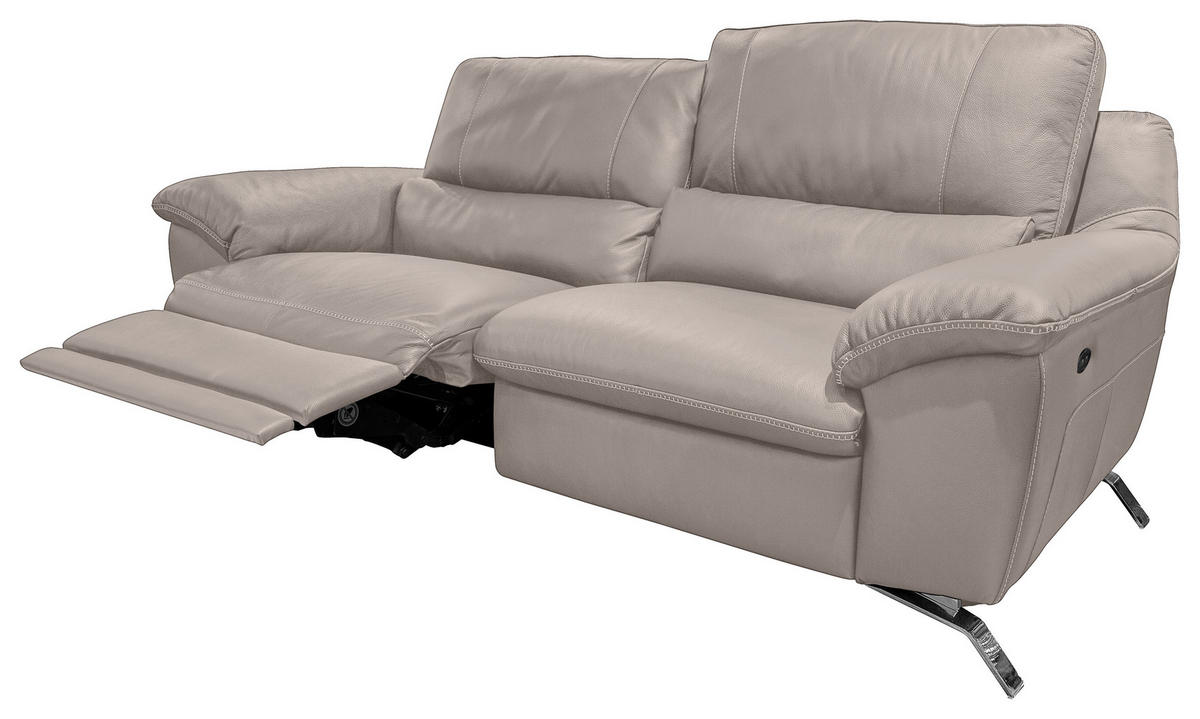2,5-SITZER mit Relaxfunktion in Kombination Echtleder/Lederlook Grau  - Silberfarben/Grau, Design, Leder/Metall (216/97/95-151cm) - Livetastic