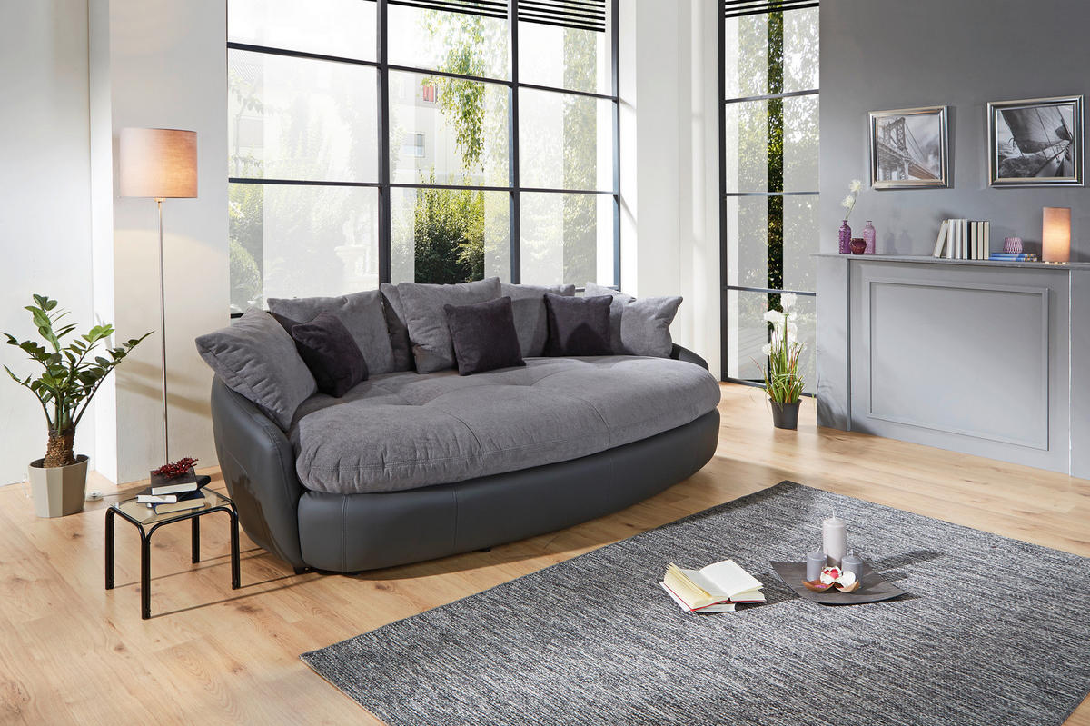MEGASOFA in Lederlook, Mikrofaser Grau  - Schwarz/Grau, Lifestyle, Textil (238/80/140cm) - MID.YOU