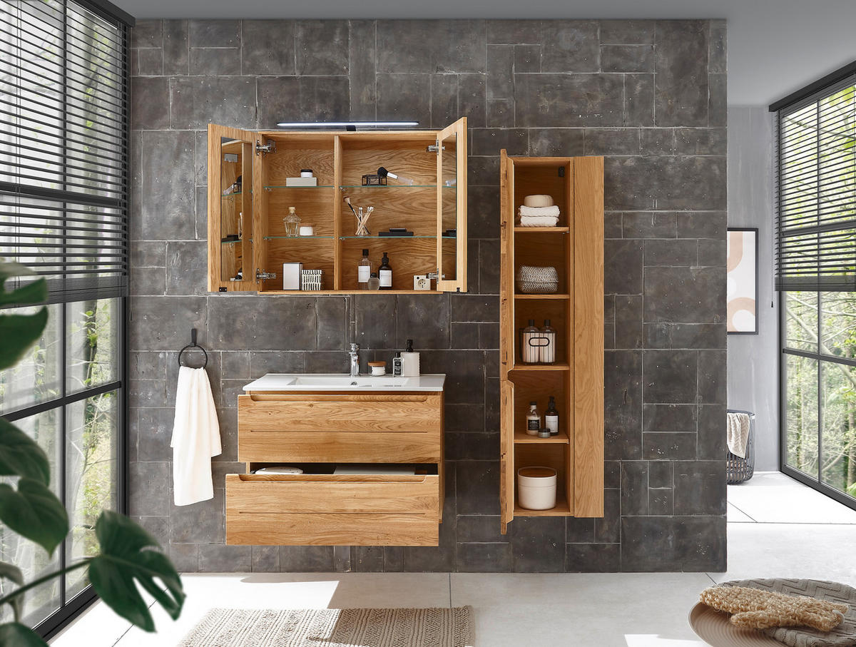 SPIEGELSCHRANK 80/70/20 cm  - Eichefarben/Silberfarben, KONVENTIONELL, Glas/Holz (80/70/20cm) - Linea Natura