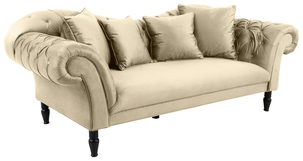 3-SITZER-SOFA in Velours Beige  - Beige/Schwarz, Design, Holz/Textil (242/91/104cm) - MID.YOU