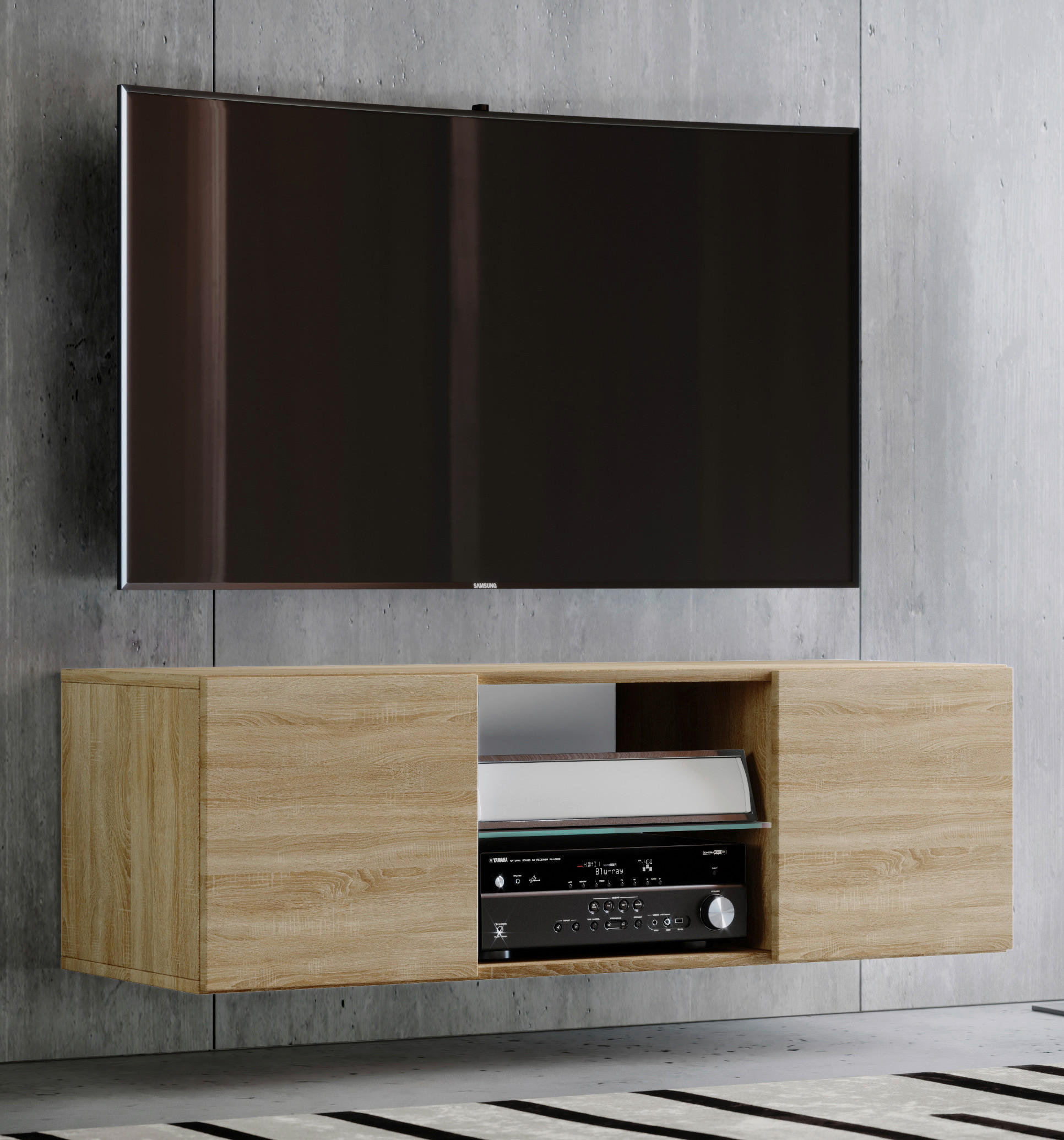 TV-BÄNK  i 115/40/36 cm  - Sonoma ek/aluminiumfärg, Modern, metall/trämaterial (115/40/36cm) - MID.YOU