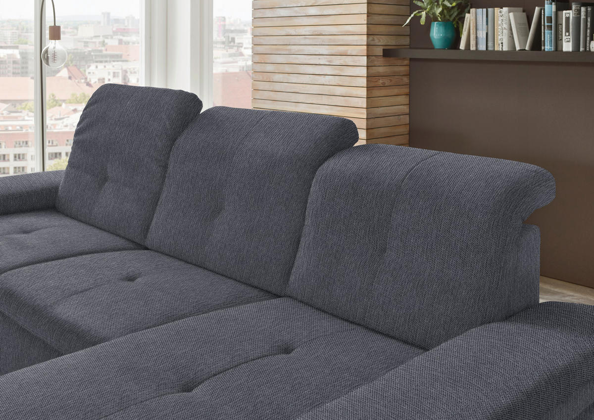 ECKSOFA in Flachgewebe Anthrazit  - Anthrazit/Schwarz, Design, Textil/Metall (297/174cm) - Beldomo Style