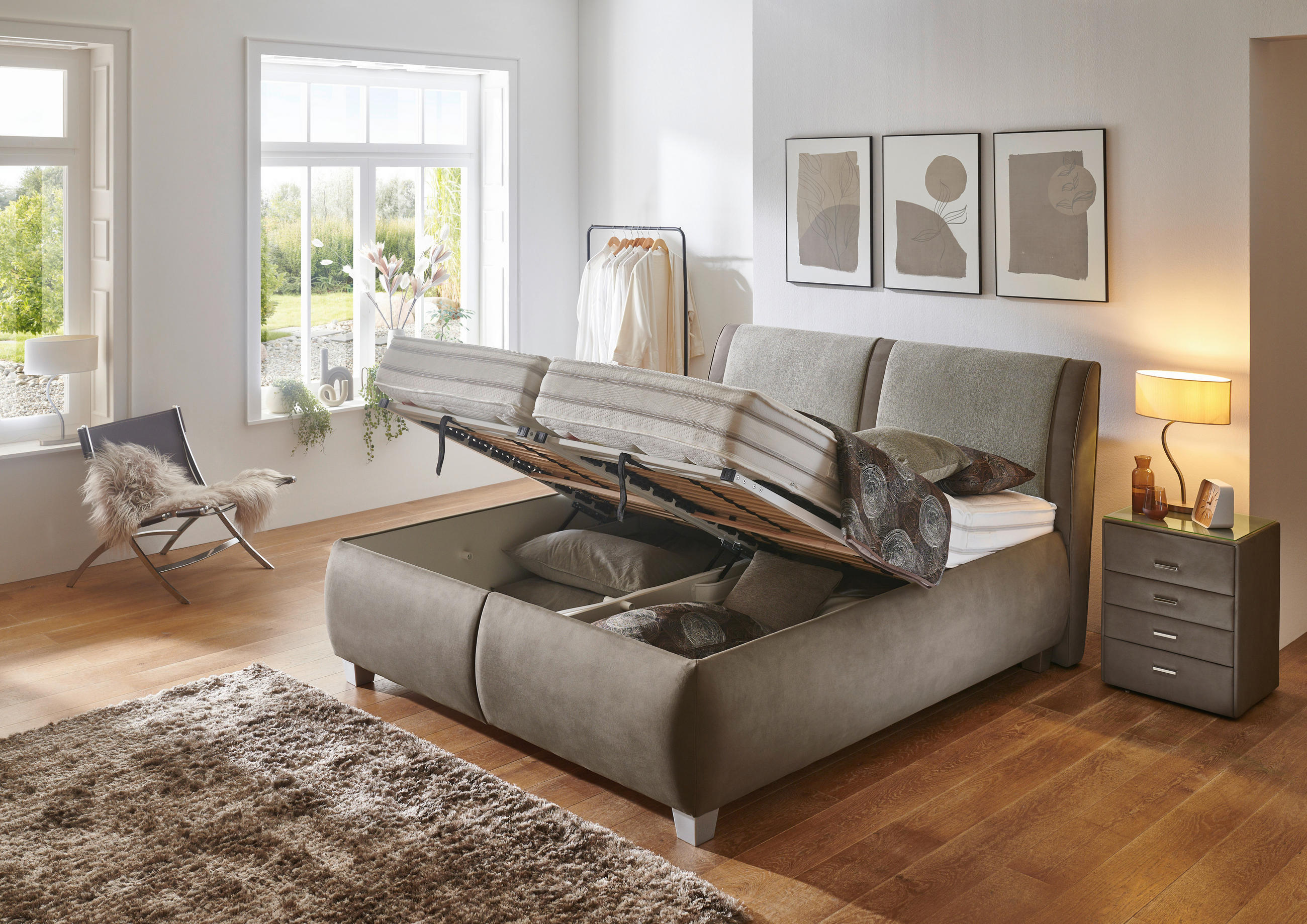 Thumbnail - Beldomo - Sleep Polsterbett, Braun, Dunkelbraun, Graubraun, Textil, H3, Höhe ca. 24 cm, 180x200 cm, Goldenes M, Made in ...