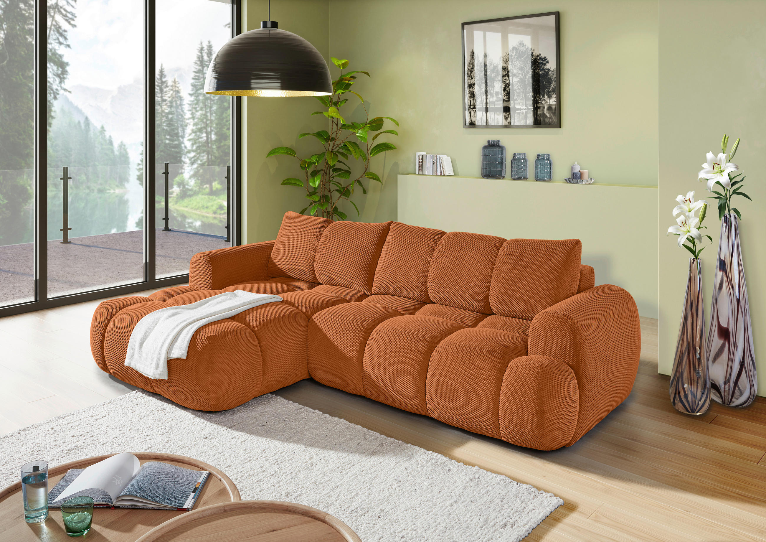 ECKSOFA in Flachgewebe Rostfarben  - Rostfarben/Schwarz, KONVENTIONELL, Kunststoff/Textil (174/274cm) - Carryhome