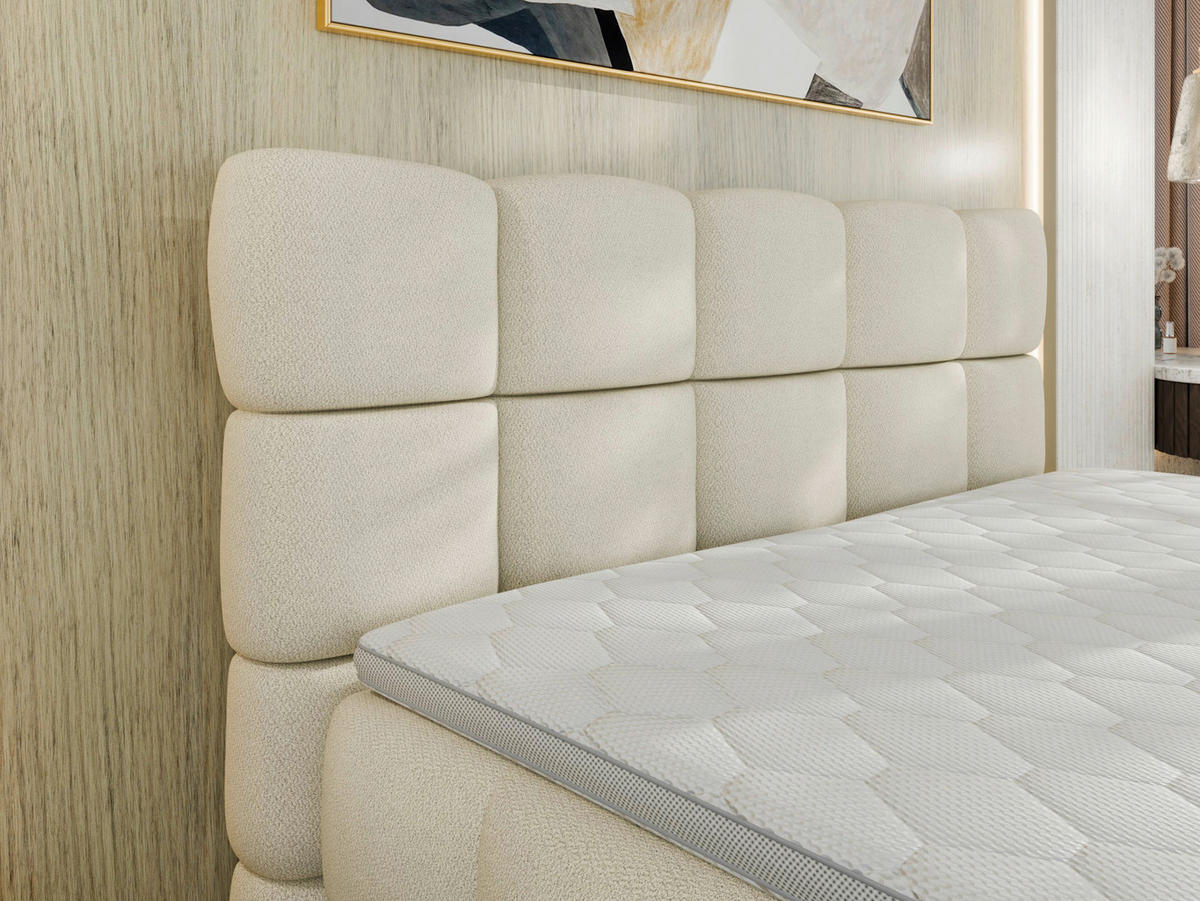 BOXBETT 140/200 cm,  in Weiß, Bettkasten, Topper, H3 + H3 = fest  - Schwarz/Weiß, Trend, Textil/Metall (140/200cm) - Esposa