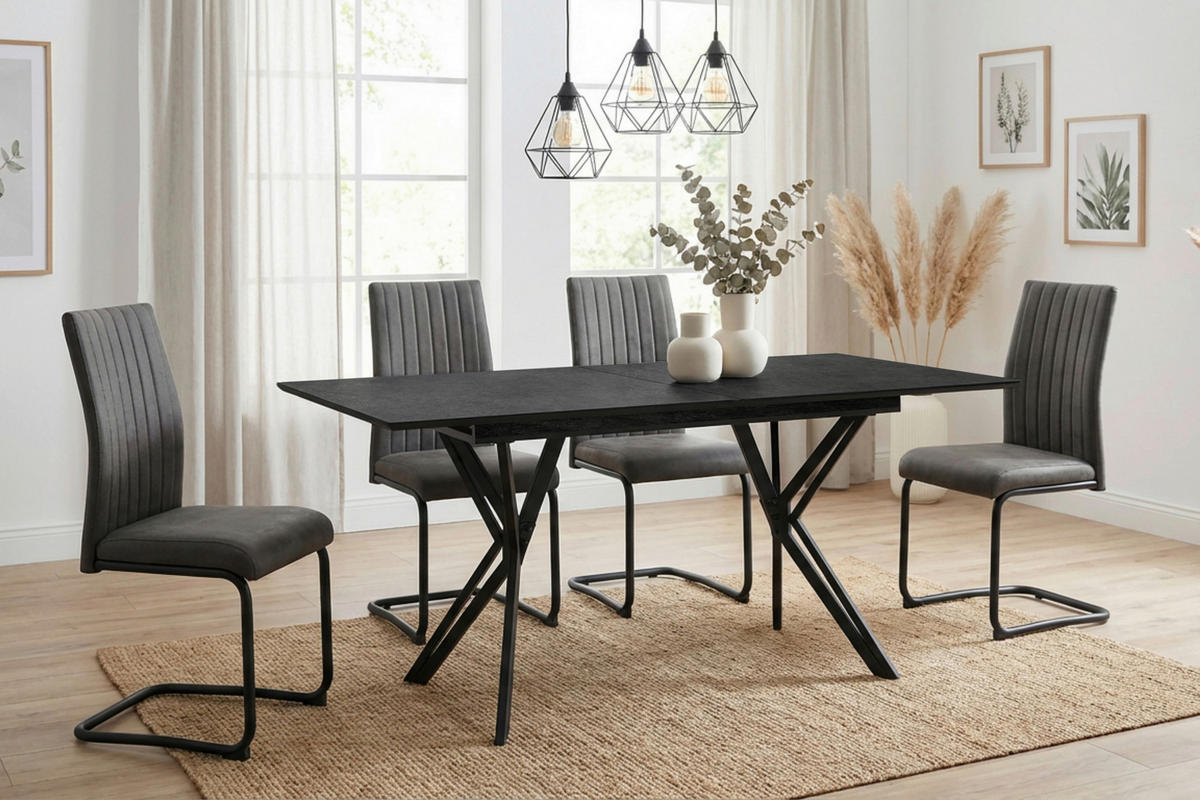 ESSTISCH Schwarz rechteckig  ausziehbar  - Schwarz, MODERN, Holzwerkstoff/Metall (160/90/76cm) - MID.YOU