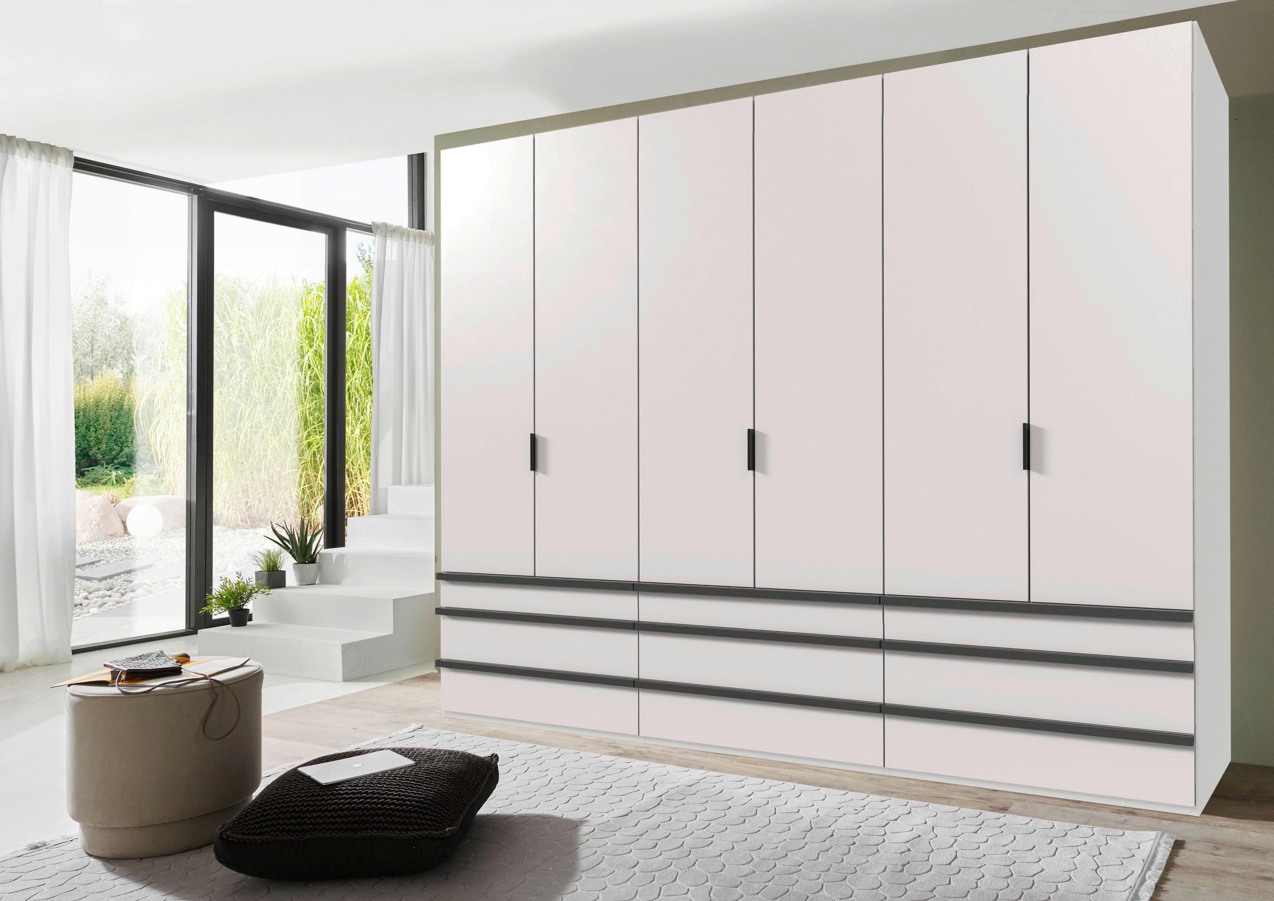 FALTTÜRENSCHRANK 300/236/58 cm 6-türig Weiß  - Schwarz/Weiß, Design, Holzwerkstoff (300/236/58cm) - Boxxx