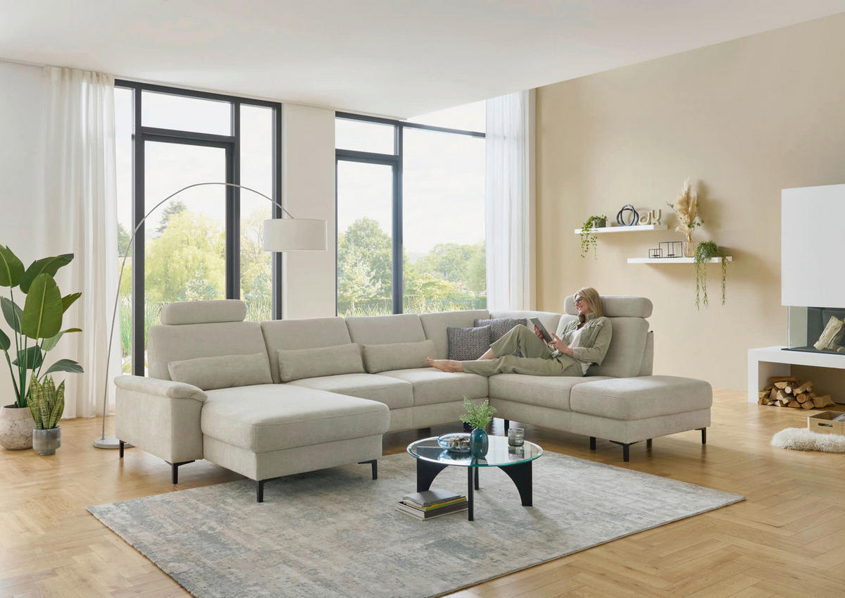 WOHNLANDSCHAFT Dieter Knoll Greige Chenille  - Greige/Schwarz, Design, Textil/Metall (175/349/235cm) - Dieter Knoll