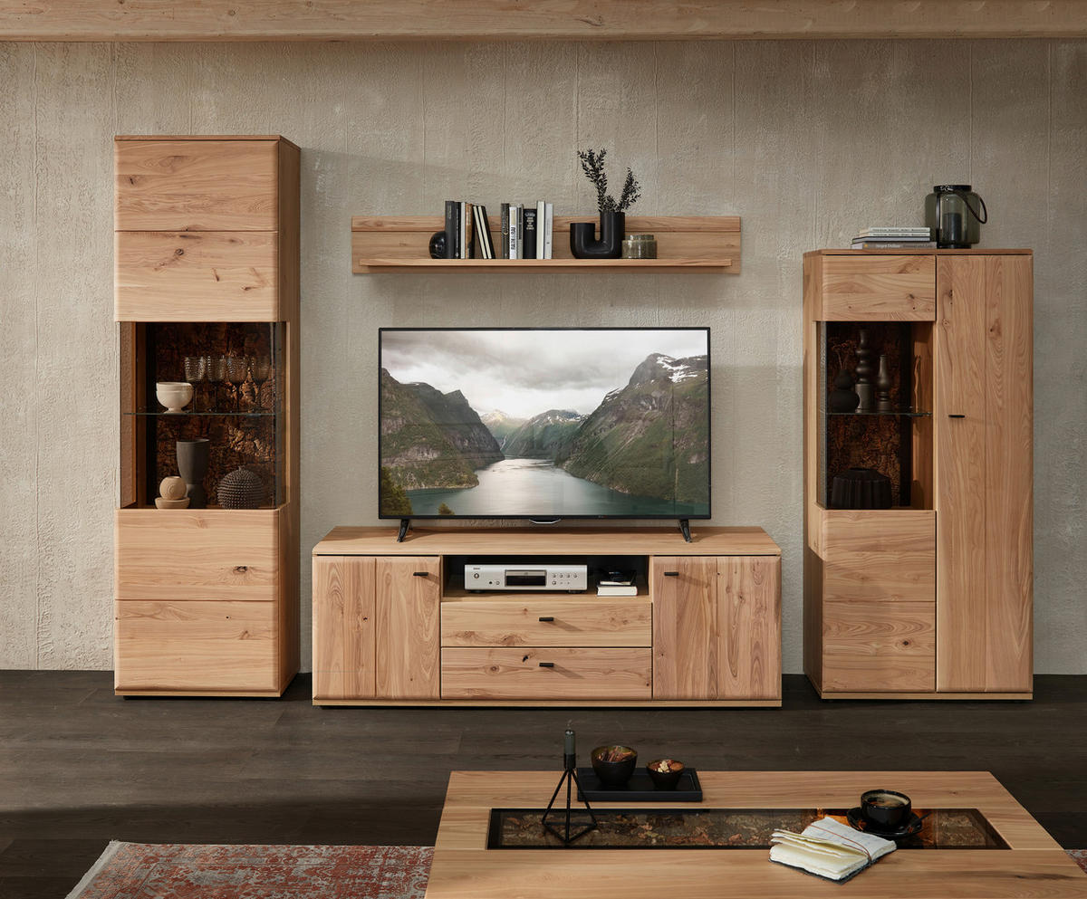 WOHNWAND  in Eschefarben, Braun, Eiche Artisan  331/205/50 cm  - Anthrazit/Eschefarben, Natur, Glas/Holz (331/205/50cm) - Linea Natura