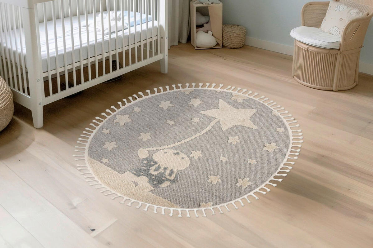 FLACHWEBETEPPICH 133/133 cm Grau rund  - Grau, Basics, Textil (133/133cm) - Kayoom