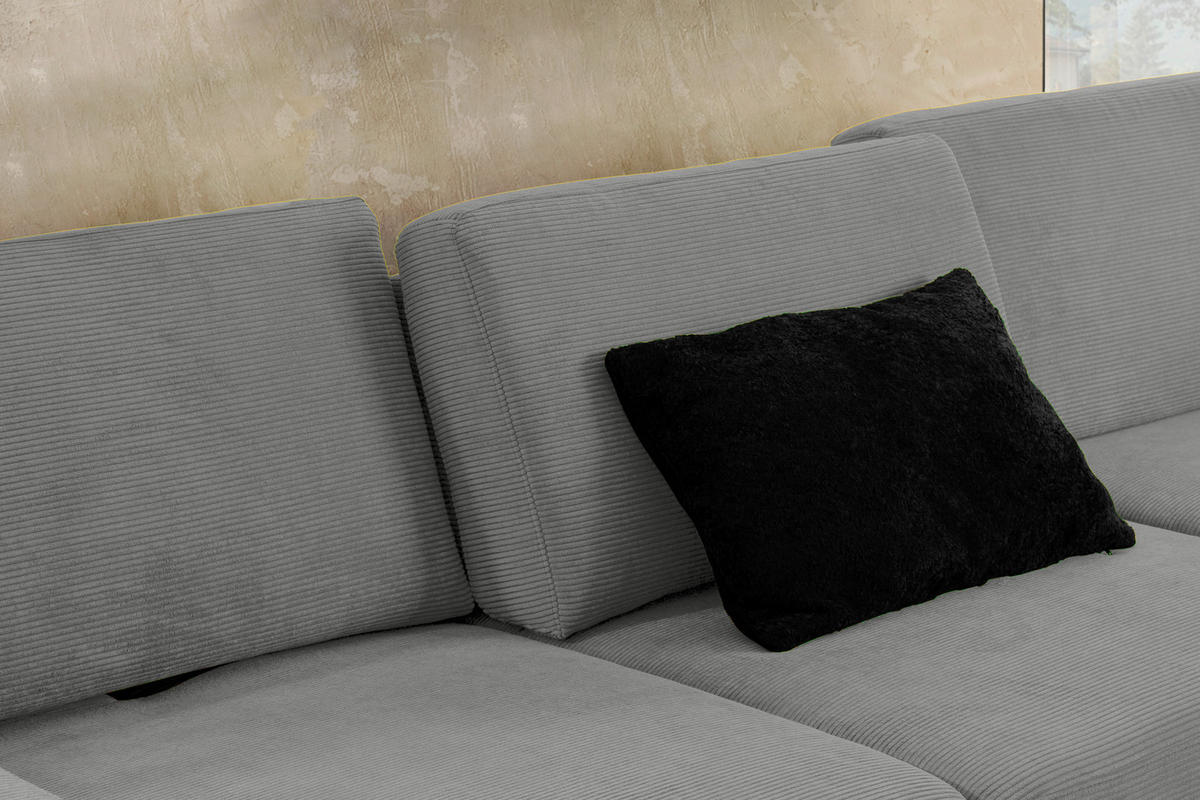 ECKSOFA in Cord Grau  - Schwarz/Grau, Design, Textil/Metall (298/185-209cm) - Pure Home Lifestyle