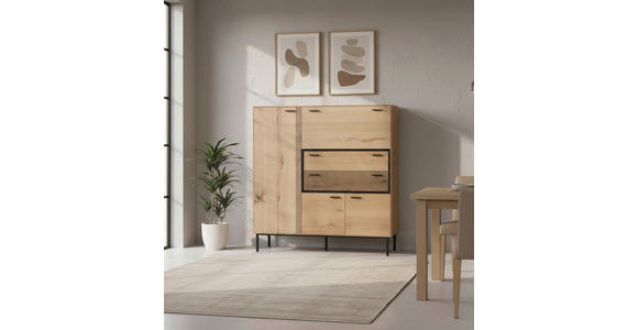 HIGHBOARD  115/120/42 cm 2 Schublade(n)  - Eichefarben/Schwarz, LIFESTYLE, Holzwerkstoff/Metall (115/120/42cm) - Novel