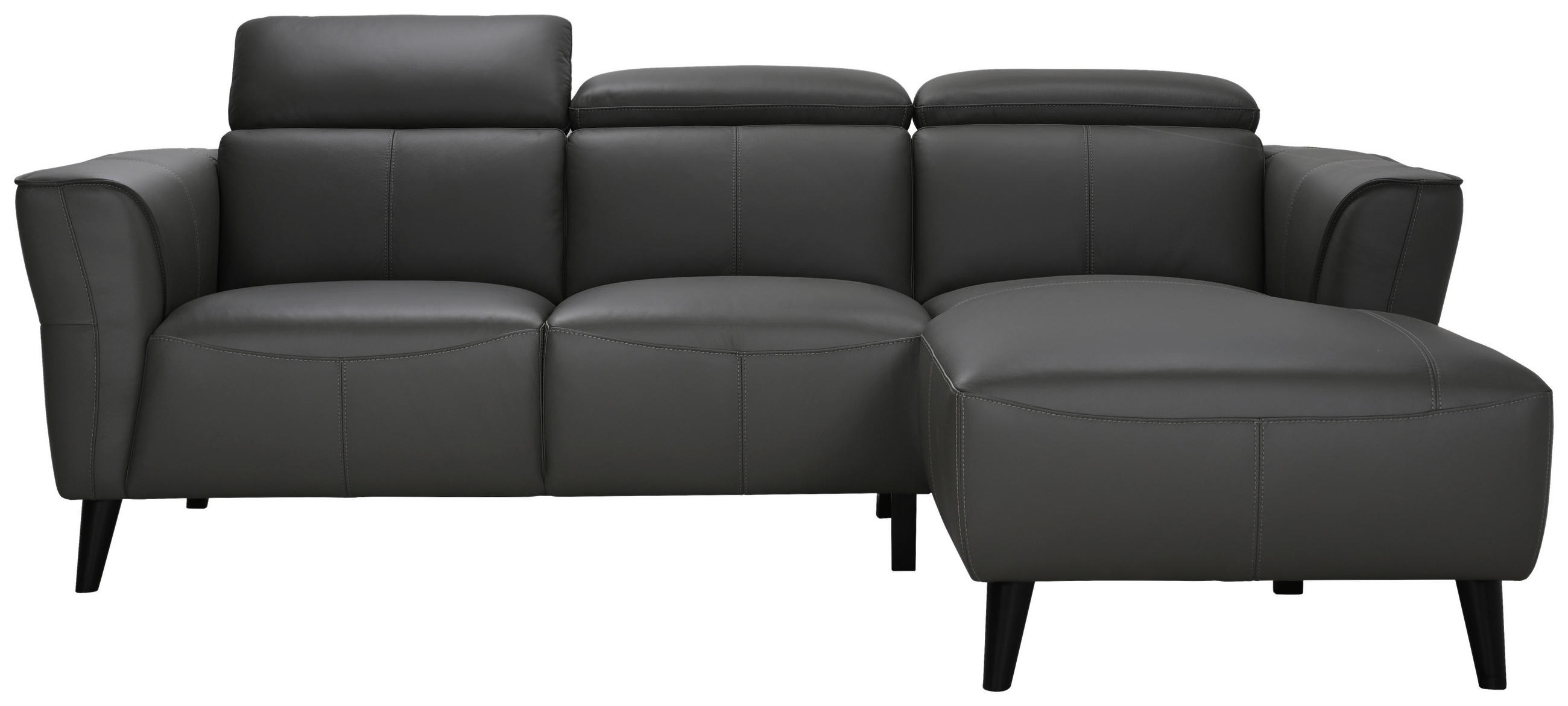 ECKSOFA Grau Echtleder  - Schwarz/Grau, KONVENTIONELL, Leder (223/92,5/169.5cm) - MID.YOU