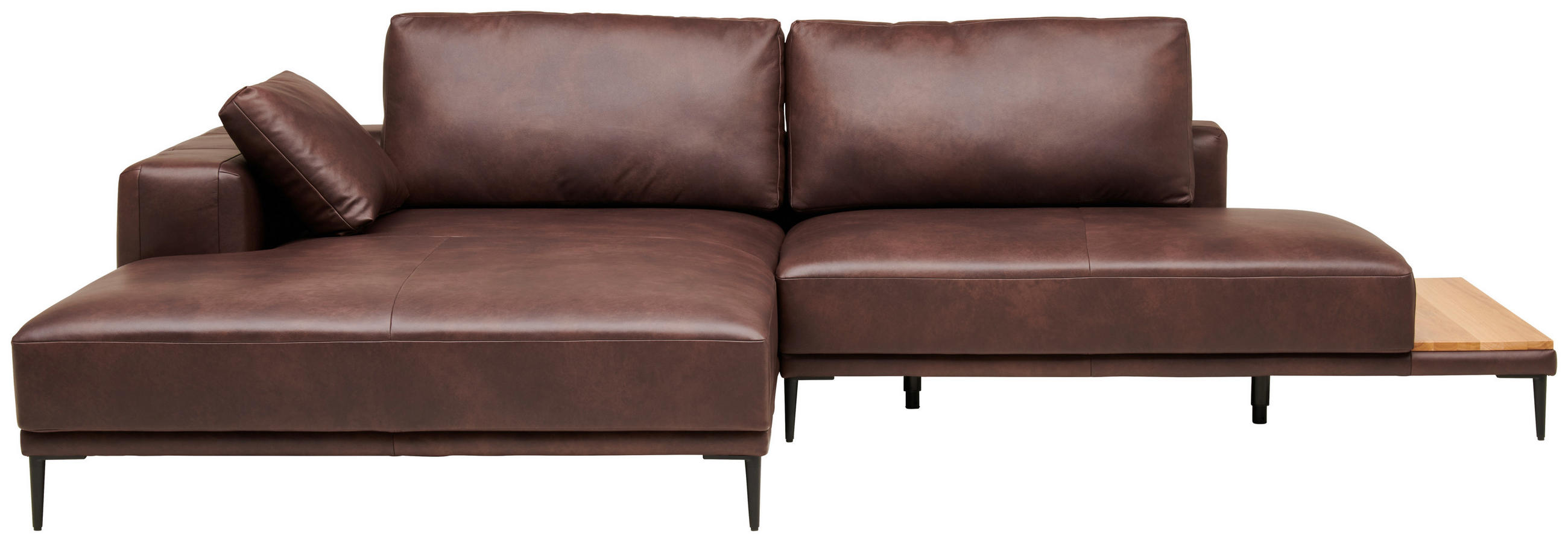 ECKSOFA Echtleder Dunkelbraun  - Dunkelbraun/Schwarz, Design, Leder/Metall (201/304cm) - Belluti
