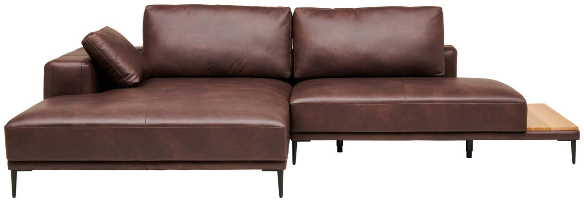ECKSOFA Echtleder Dunkelbraun  - Dunkelbraun/Schwarz, Design, Leder/Metall (201/304cm) - Belluti
