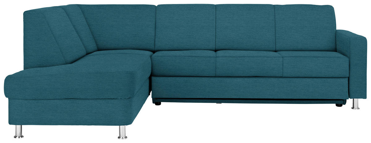 ECKSOFA in Flachgewebe Blau  - Chromfarben/Blau, Design, Textil/Metall (198/256cm) - Xora