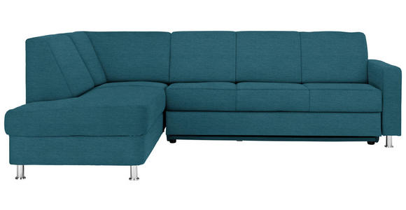 ECKSOFA in Flachgewebe Blau  - Chromfarben/Blau, Design, Textil/Metall (198/256cm) - Xora