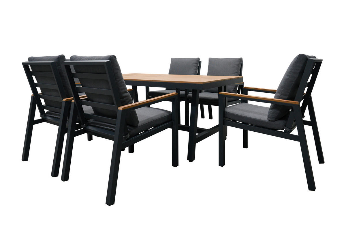 GARTENTISCHGRUPPE  - Hellbraun/Anthrazit, MODERN, Kunststoff/Textil - Gardenson