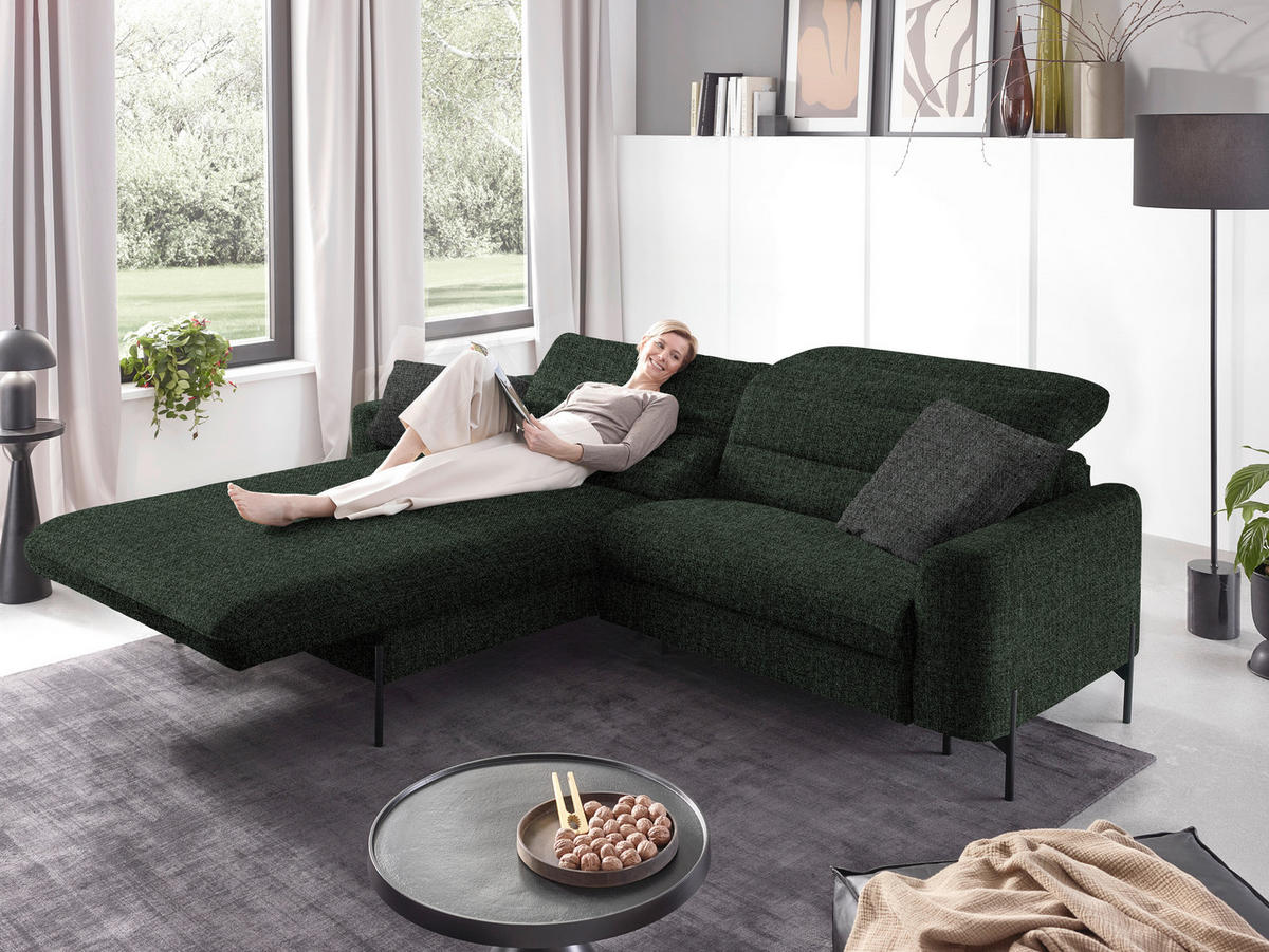 ECKSOFA in Flachgewebe Waldgrün  191/252 cm  - Waldgrün/Schwarz, Design, Textil/Metall (191/252cm) - Dieter Knoll