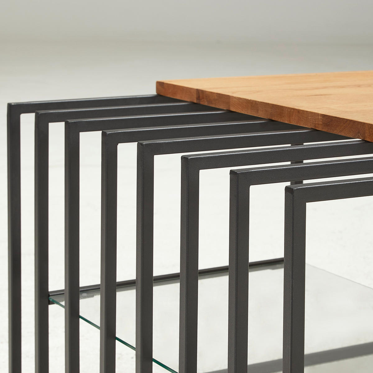 COUCHTISCH Eiche massiv Klarglas rechteckig Schwarz, Eichefarben  - Eichefarben/Schwarz, MODERN, Glas/Holz (120/40/60cm) - MID.YOU