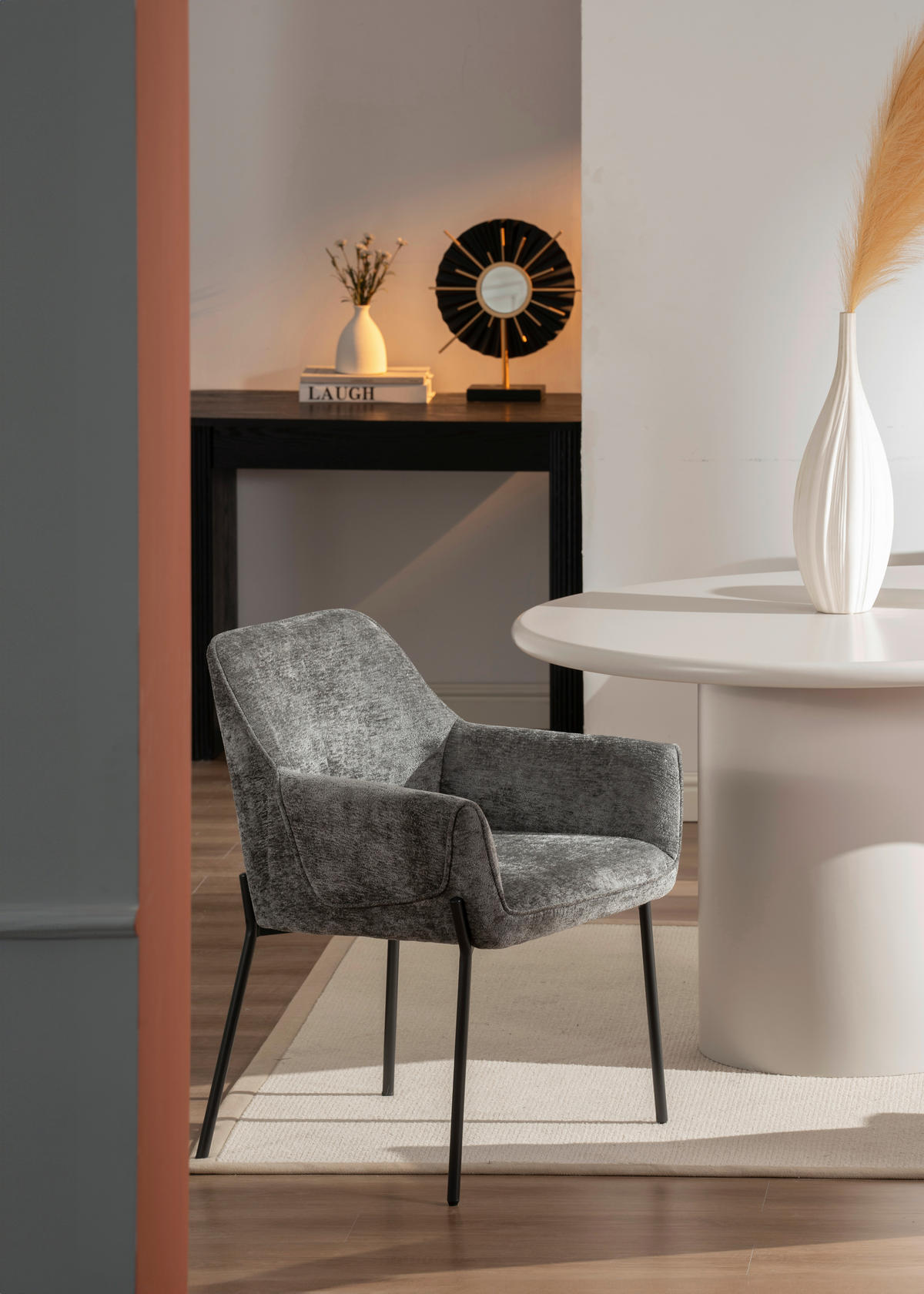 ARMLEHNSTUHL  in Eisen Chenille  - Dunkelgrau/Grau, MODERN, Holz/Textil (62/83/62cm) - MID.YOU