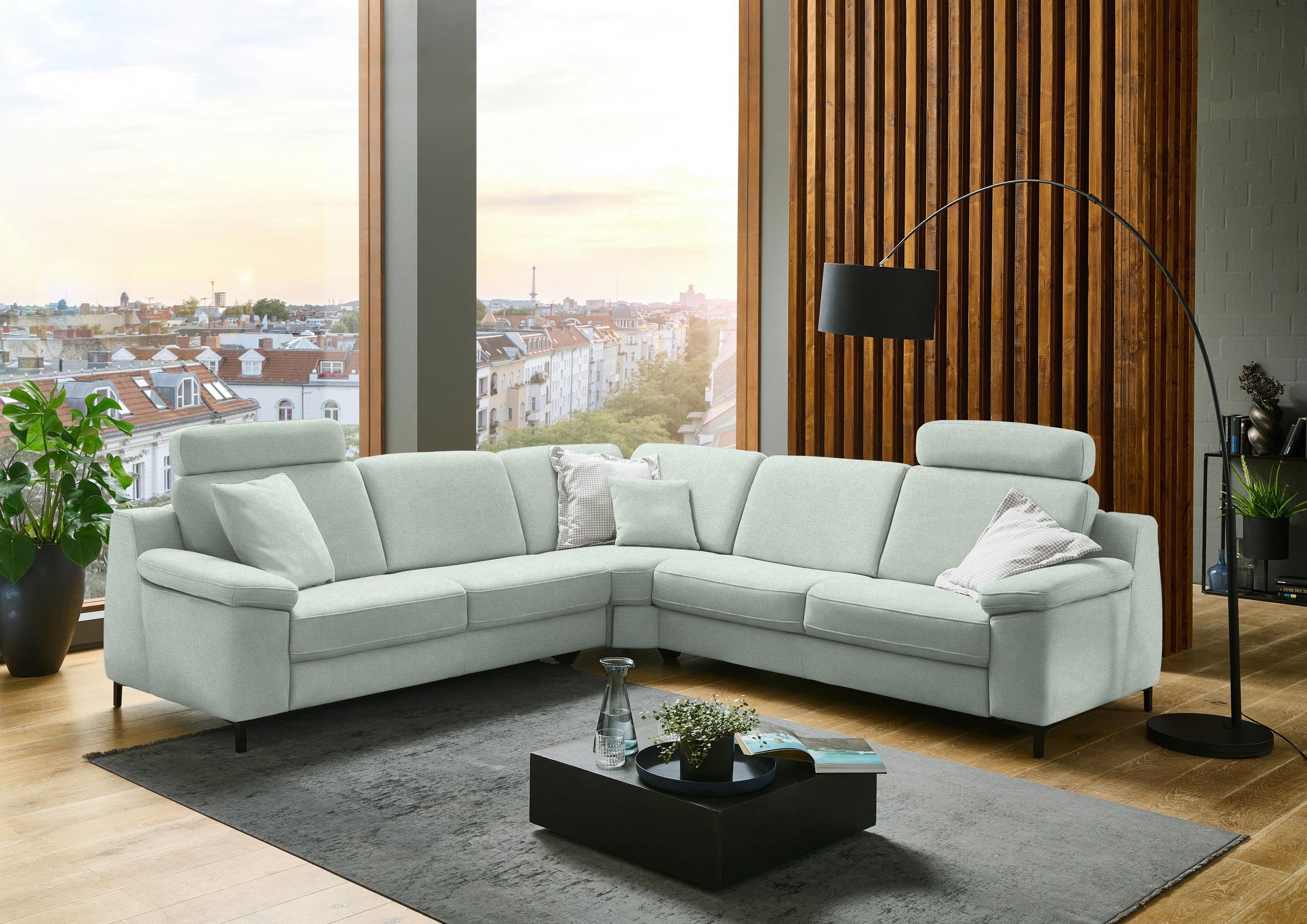 ECKSOFA in Chenille Hellgrün  278/278 cm  - Schwarz/Hellgrün, Design, Textil/Metall (278/278cm) - Valdera