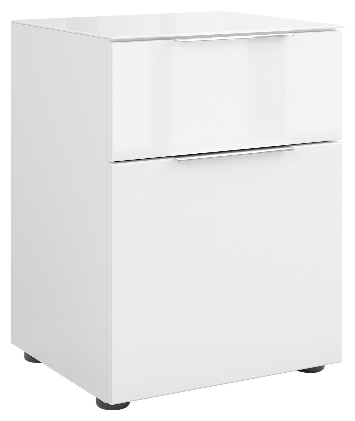 NACHTSCHRANK 45/60/40 cm  - Chromfarben/Weiß Hochglanz, Basics, Glas/Holzwerkstoff (45/60/40cm)